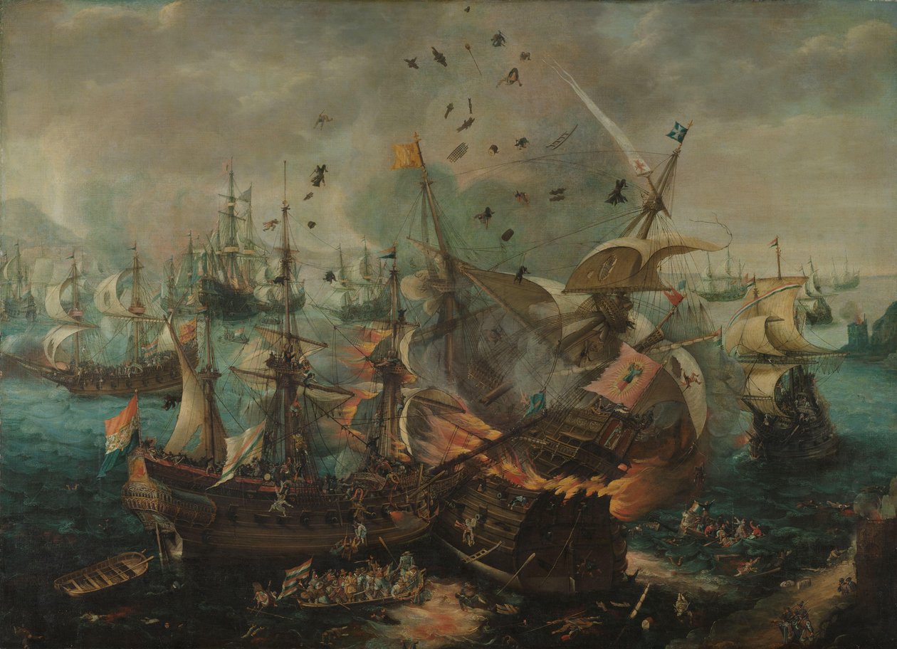 Slaget vid Gibraltar 1607 Explosionen av det spanska flaggskeppet under slaget vid Gibraltar, 25 april 1607 av Cornelis Claesz  van Wieringen