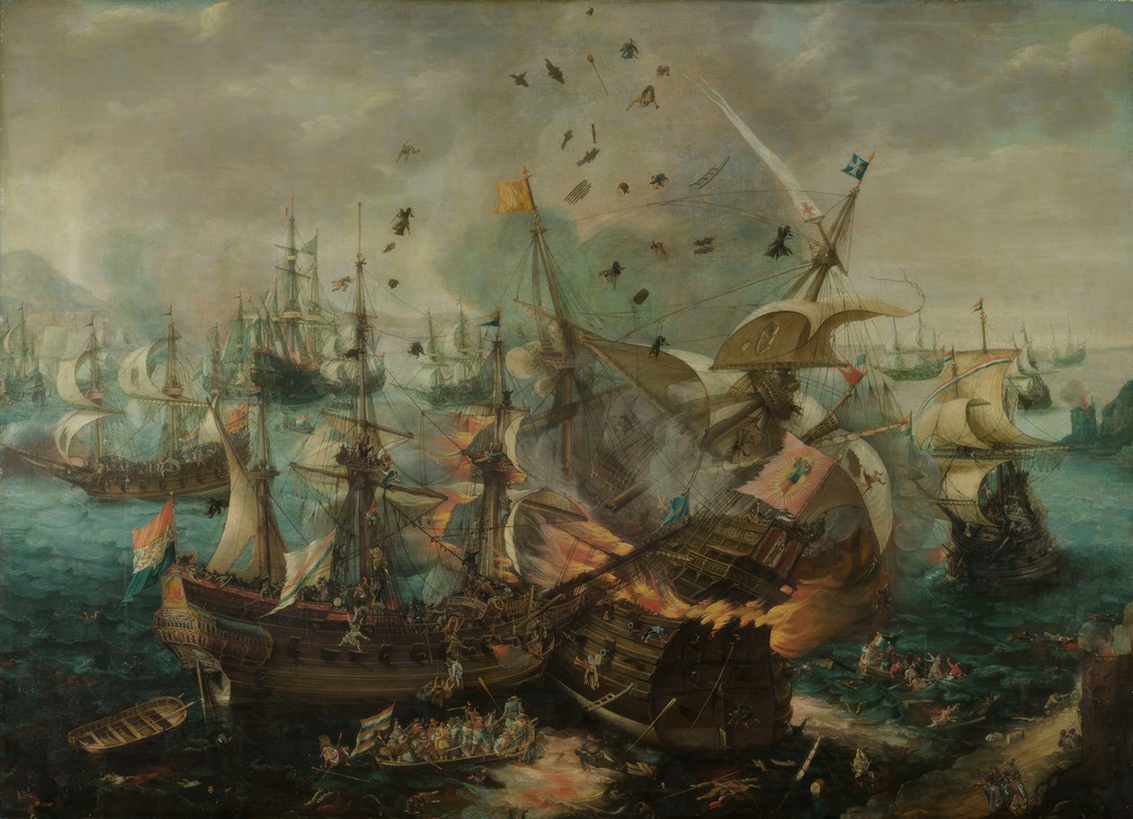 Explosionen av det spanska amiralskeppet (...) av Cornelis Claesz  van Wieringen