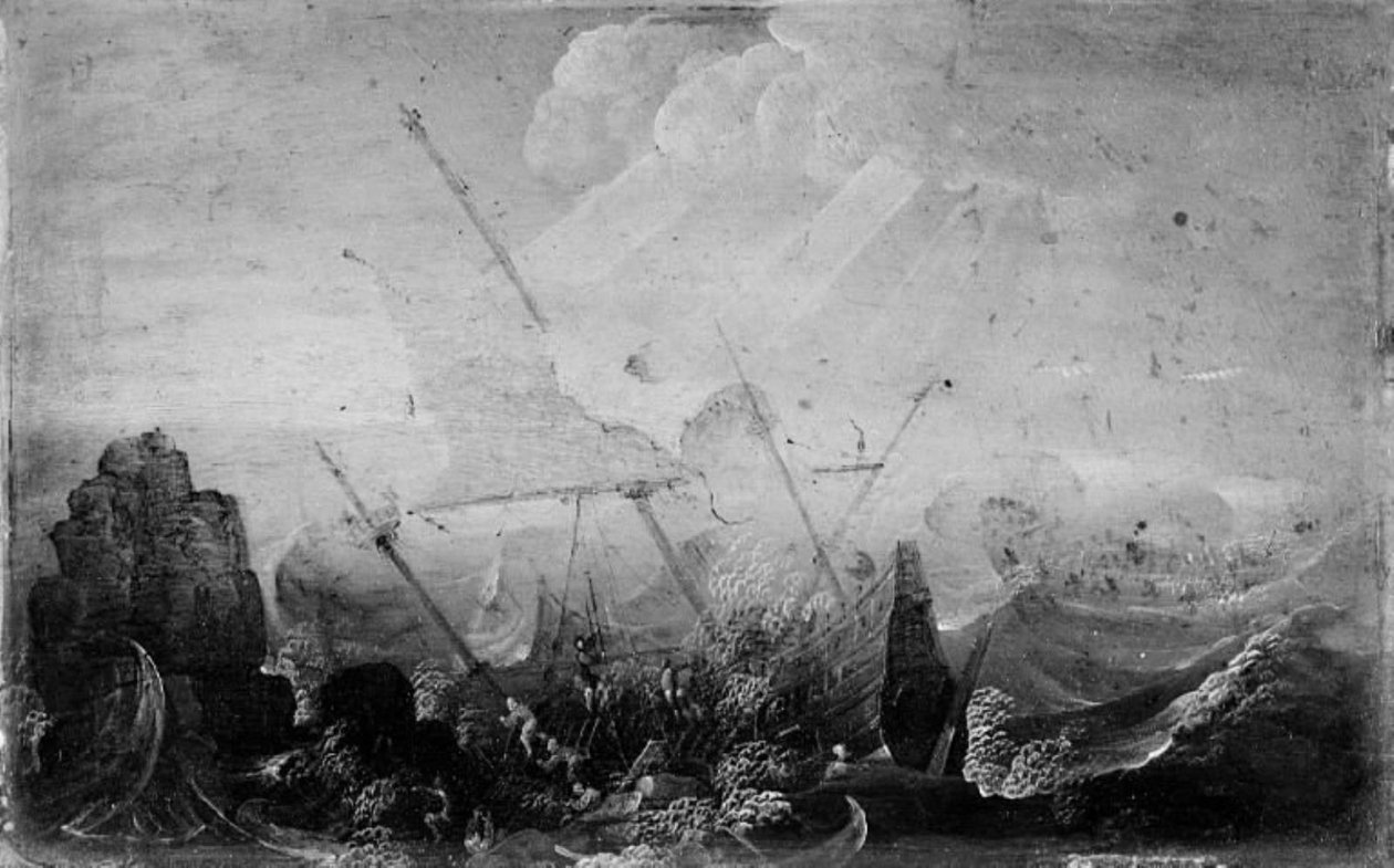 Skeppsbrott mot en klippa av Cornelis Claesz  van Wieringen