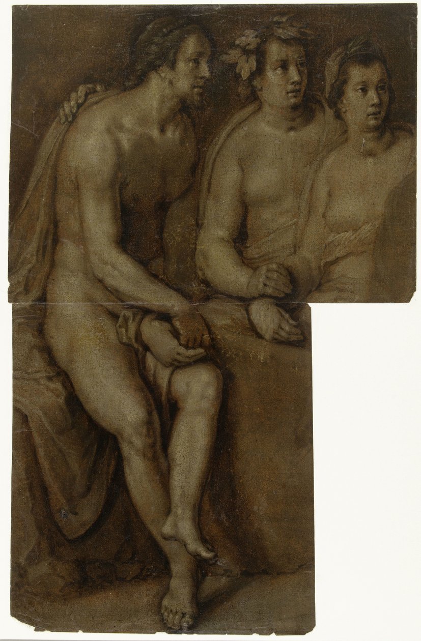 Halvlånga studier av en sittande naken man och två kvinnor av Cornelis Cornelisz. van Haarlem