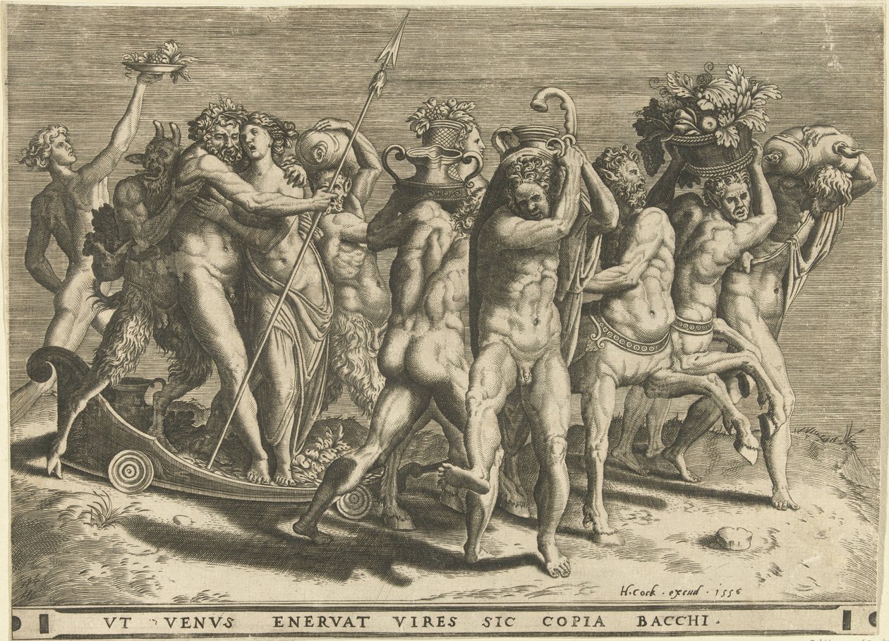 Bacchus och Venus i en vagn dragen av kentaurer av Cornelis Cort (rejected attribution)