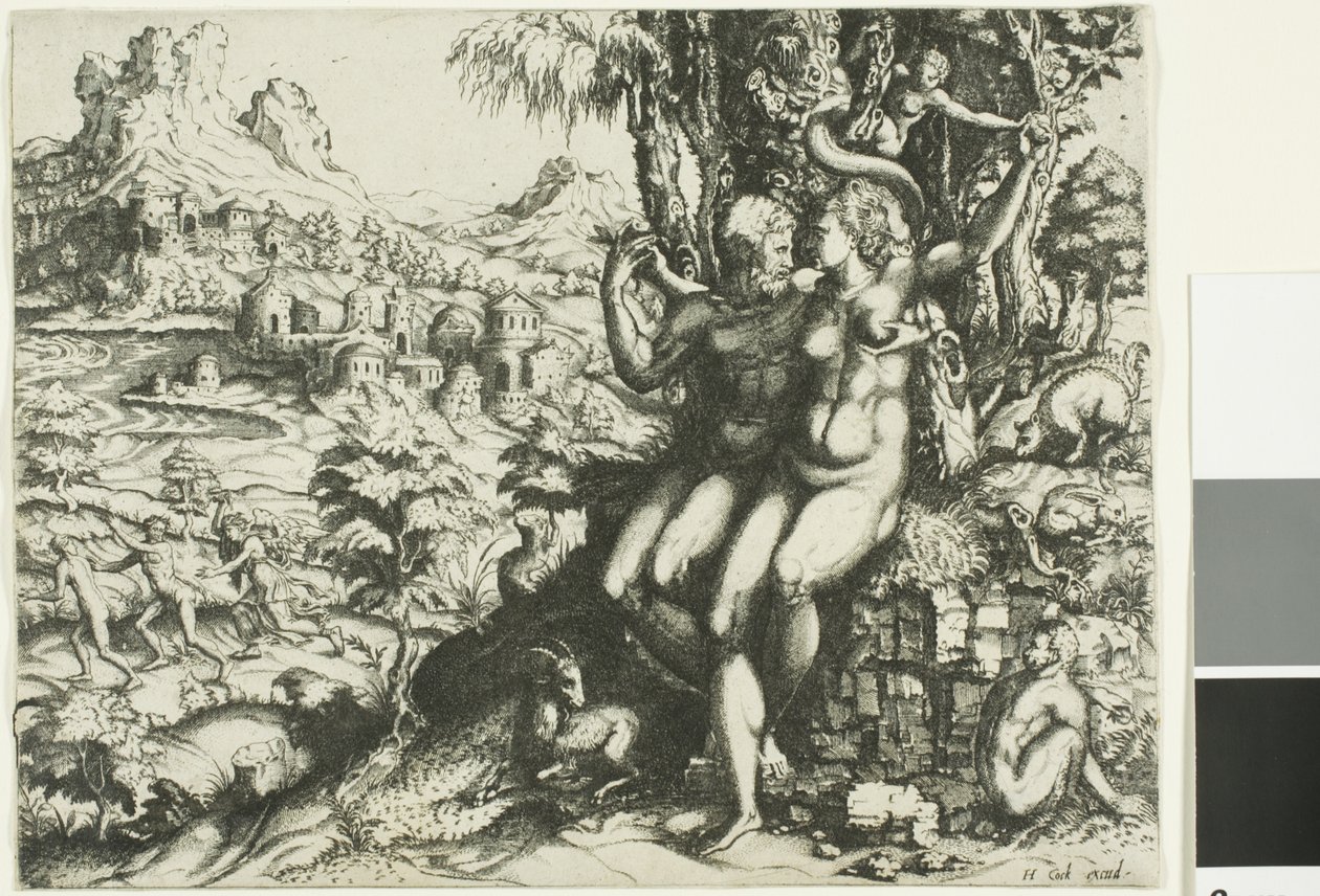 Adam och Eva och utdrivningen från paradiset av Cornelis Cort