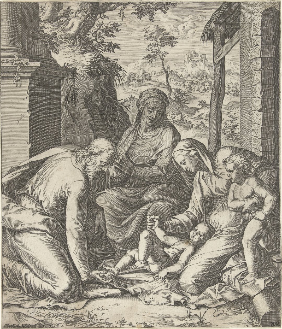 Helig familj med Anna och Johannes Döparen som barn av Cornelis Cort