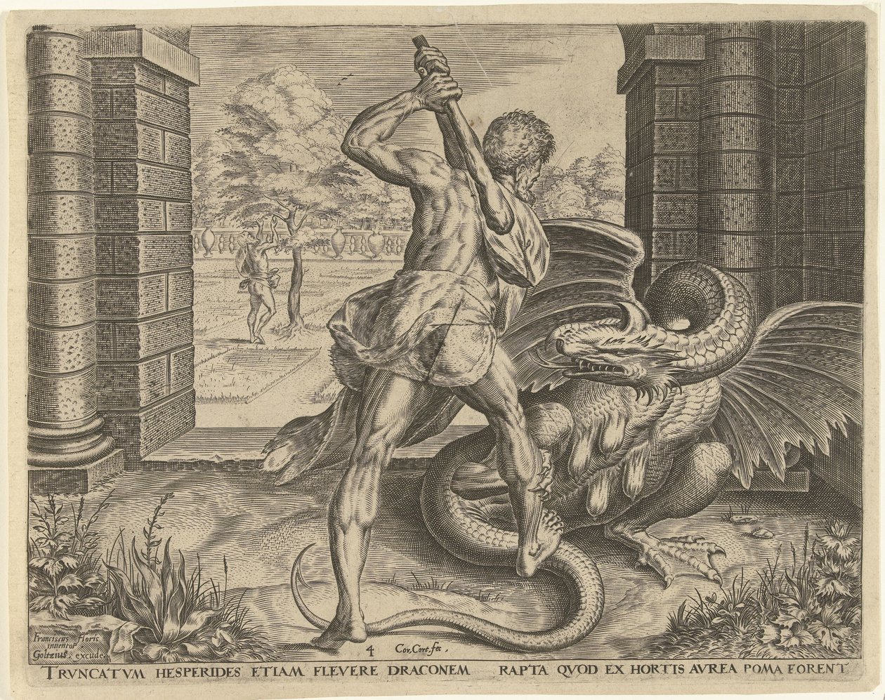 Herkules stjäl Hesperidernas gyllene äpplen Labours of Hercules (serietitel) av Cornelis Cort