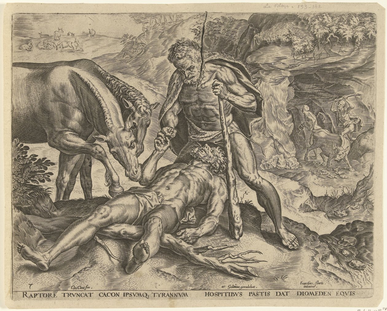 Hercules matar Diomedes till sina hästar Labours of Hercules (serietitel) av Cornelis Cort