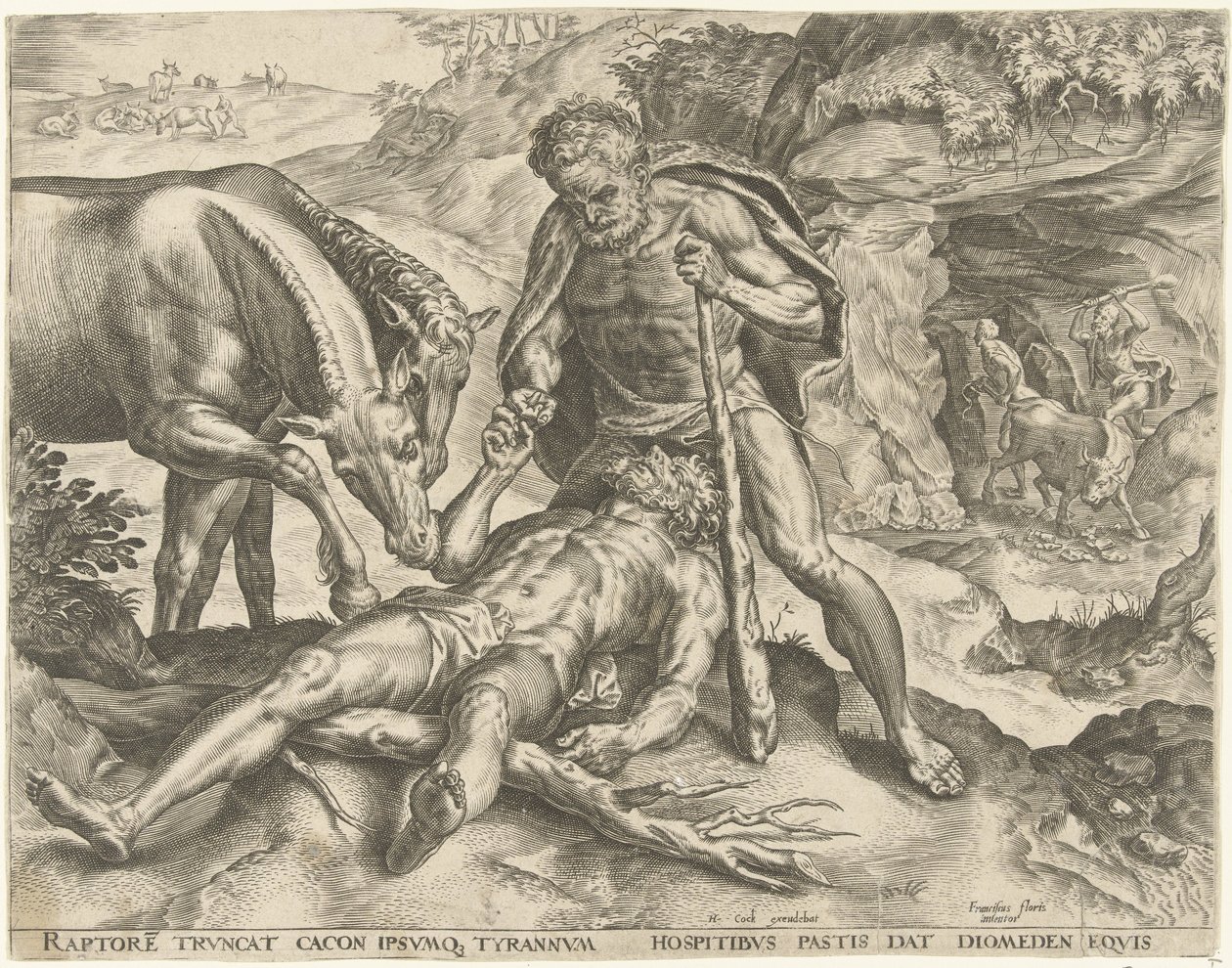 Hercules matar Diomedes till sina hästar Labours of Hercules (serietitel) av Cornelis Cort