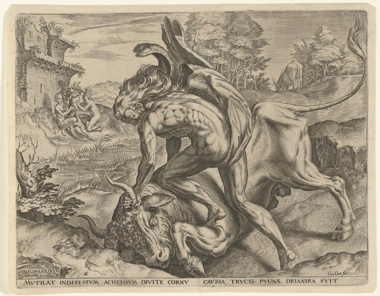Hercules brottas med Achelous Labours of Hercules (serietitel) av Cornelis Cort