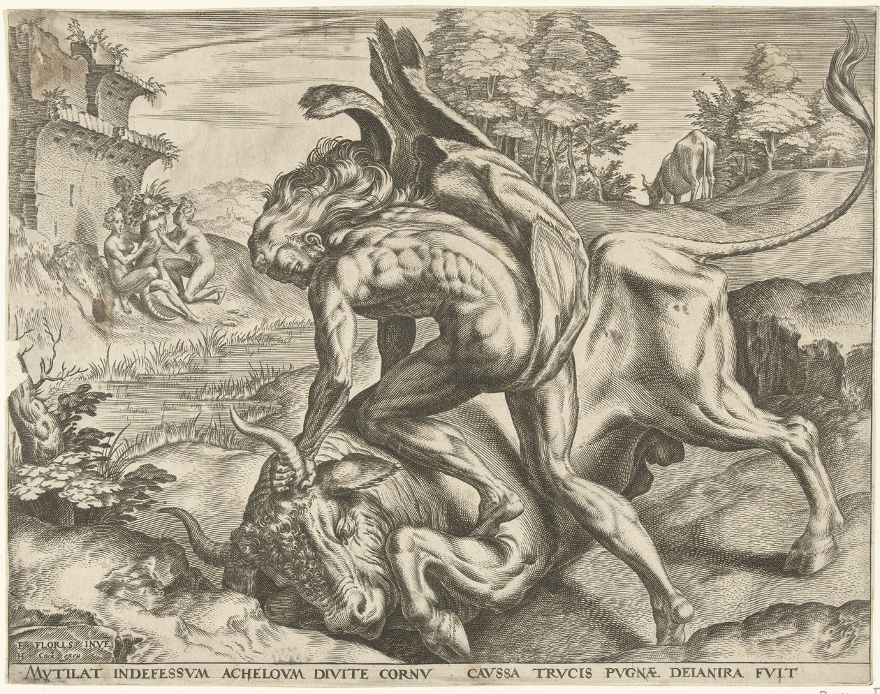Hercules brottas med Achelous Labours of Hercules (serietitel) av Cornelis Cort