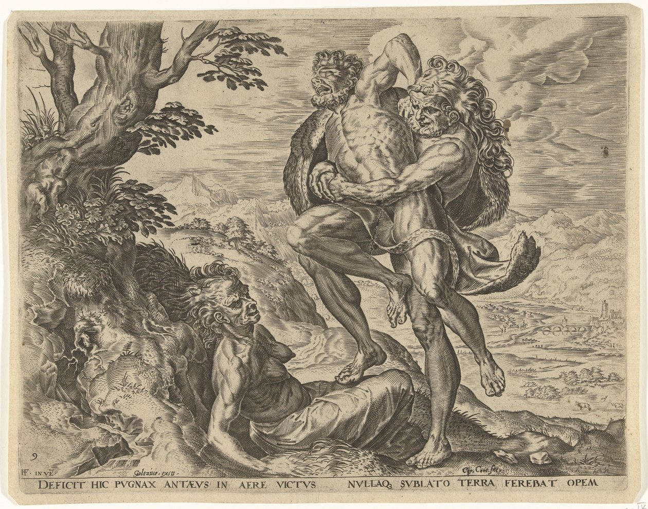 Hercules brottas med Antaeus Labours of Hercules (serietitel) av Cornelis Cort