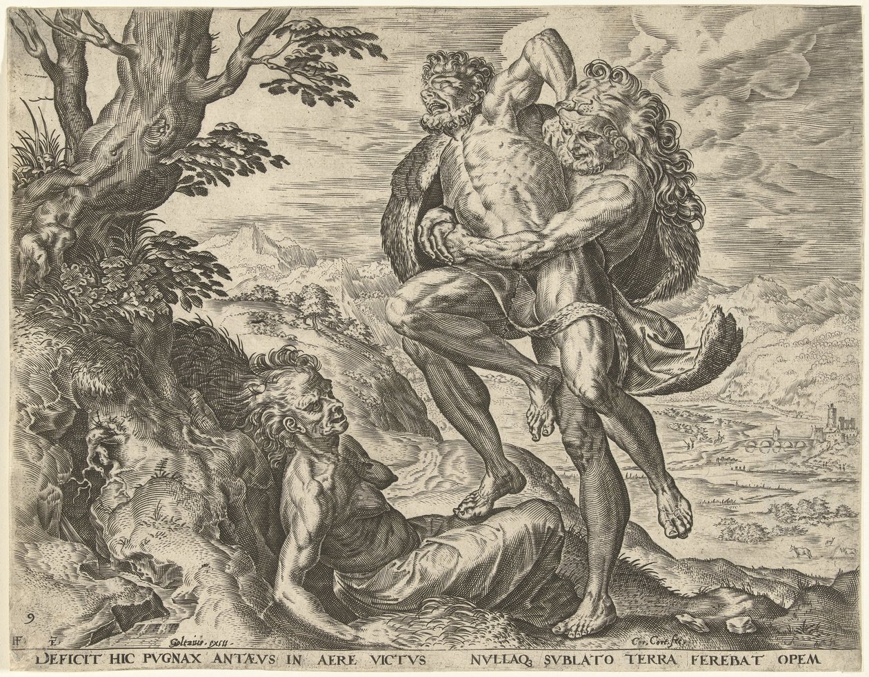 Hercules brottas med Antaeus Labours of Hercules (serietitel) av Cornelis Cort