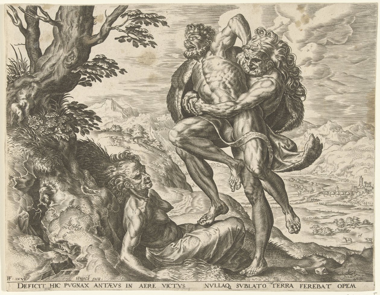 Hercules brottas med Antaeus Labours of Hercules (serietitel) av Cornelis Cort