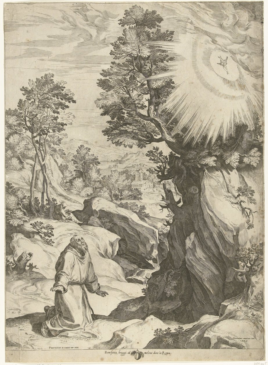 Landskap med visionen av den helige Franciskus av Assisi av Cornelis Cort
