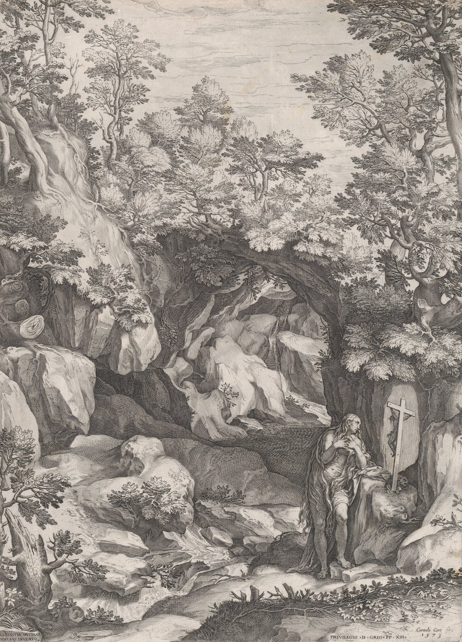 Maria Magdalena Ångerfull i vildmarken, 1573. av Cornelis Cort