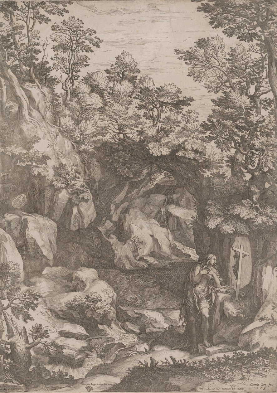 Maria Magdalena Ångerfull i vildmarken, 1573. av Cornelis Cort