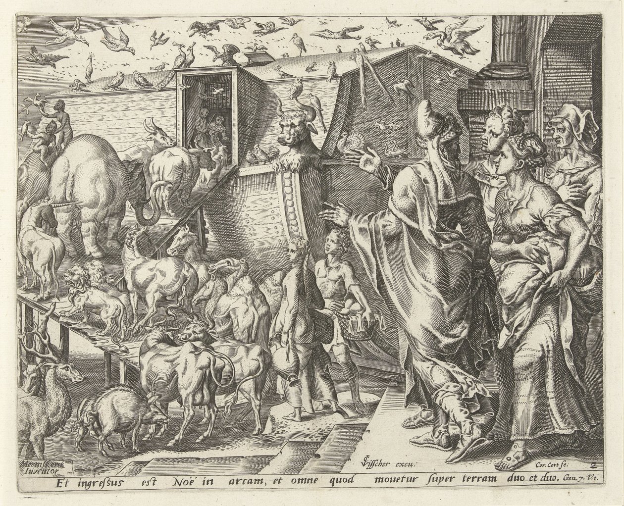 Noa gick ombord på arken med sin familj och djuren History of Noah (serietitel) av Cornelis Cort
