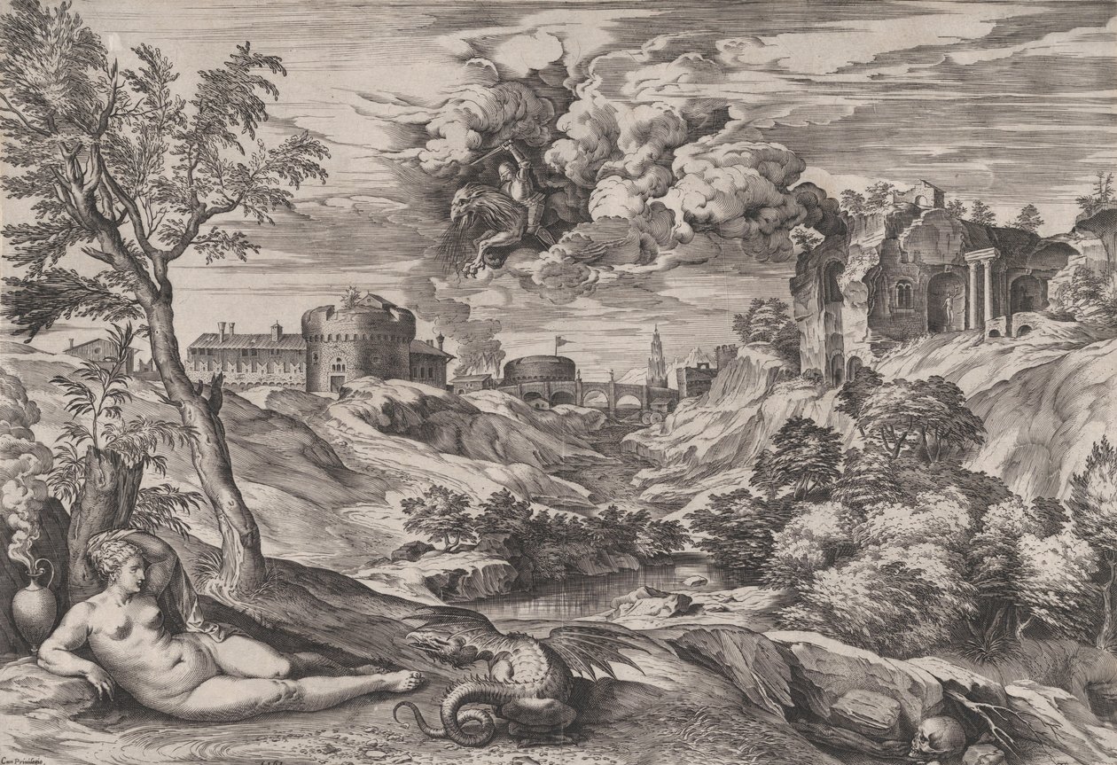 Ruggiero räddar Angelica, 1565. av Cornelis Cort