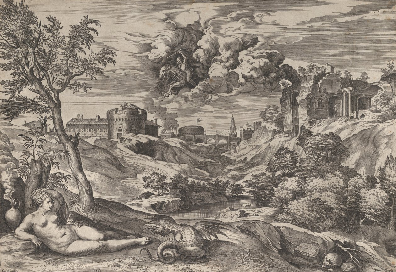Ruggiero räddar Angelica, 1565. av Cornelis Cort