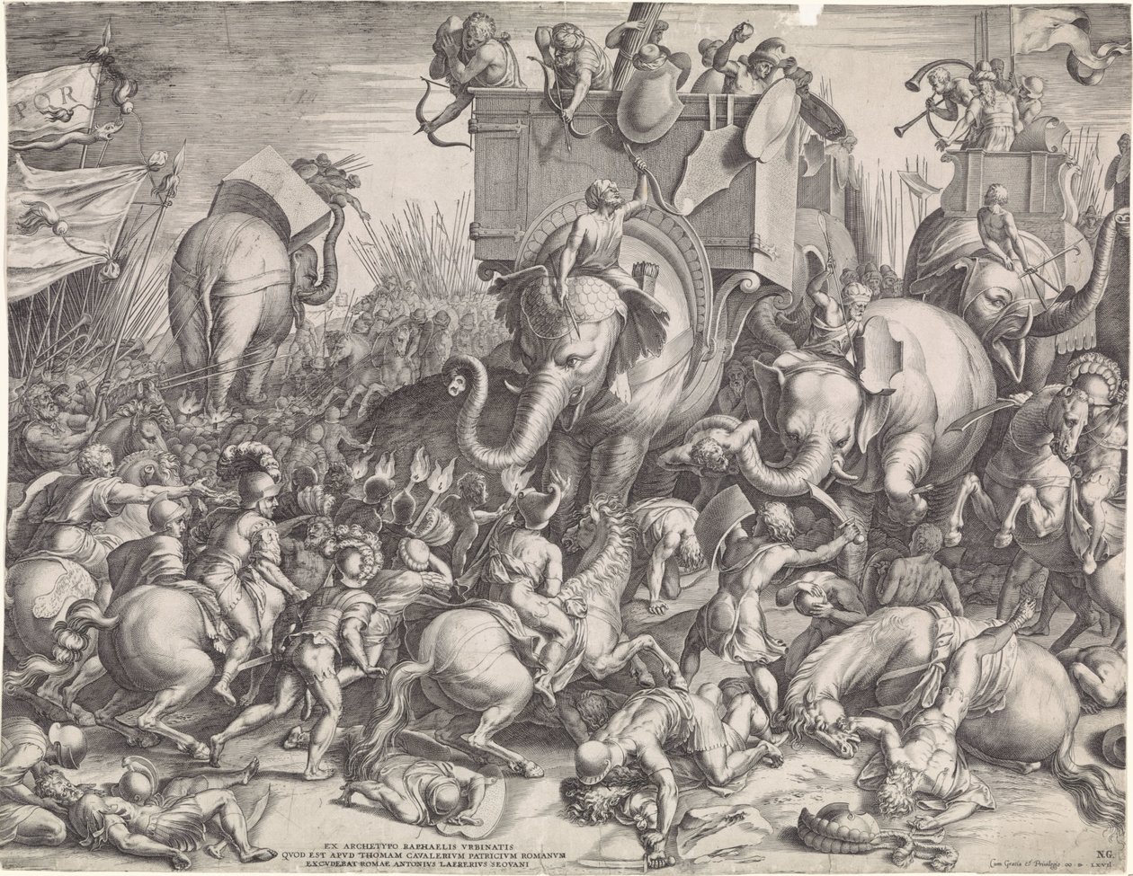 Slaget vid Zama mellan Scipio och Hannibal av Cornelis Cort