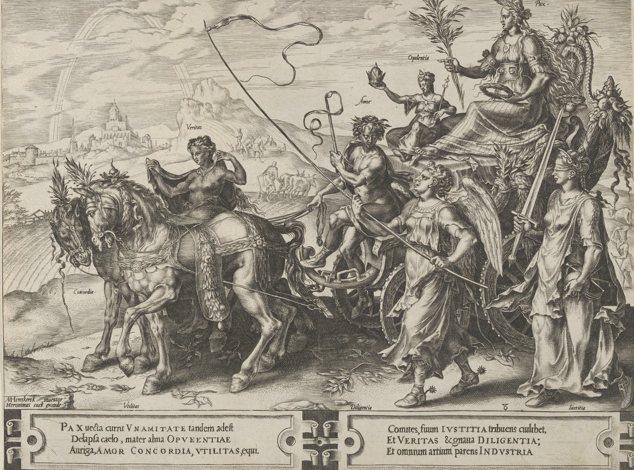 The Triumph of Peace, från The Cycle of the Vicissitudes of Human Affairs, skylt 8, 1564. av Cornelis Cort