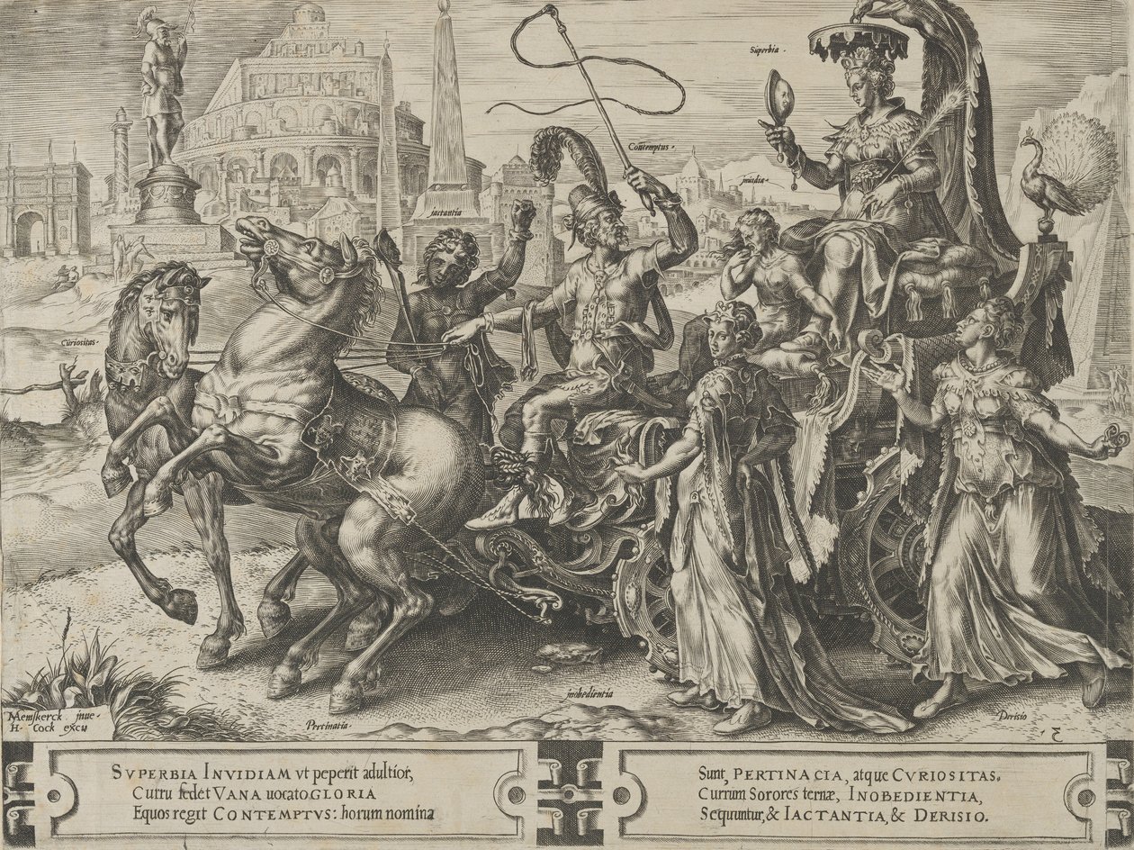 Stolthetens triumf, från The Cycle of the Vicissitudes of Human Affairs, skylt 3, 1564. av Cornelis Cort