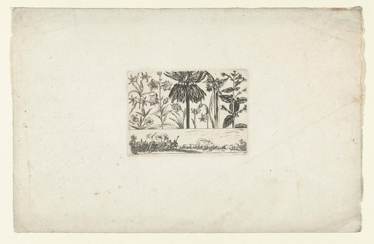 Rad av blommor ovanför landskapet Blommor och landskap (serietitel) av Cornelis Danckerts (I)