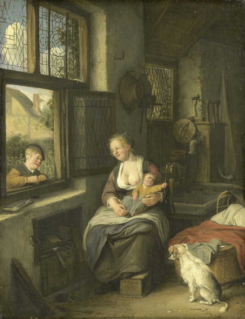 En mamma med sina barn av Cornelis Dusart