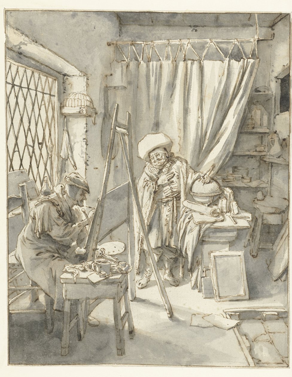 En konstnär med en modell i sin studio Målare med en modell i sin ateljé av Cornelis Dusart