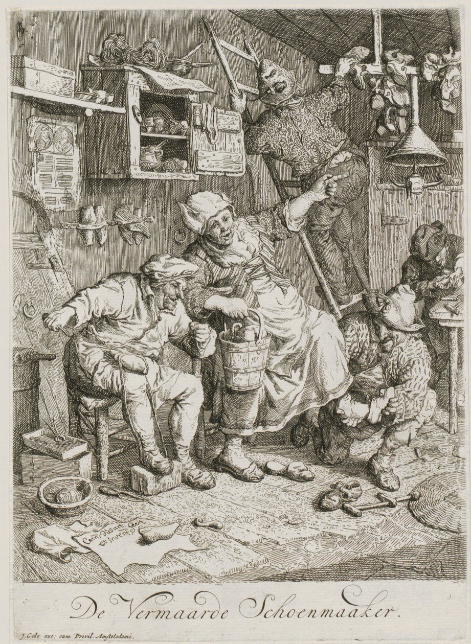 Berömd skomakare, blad 3 i en serie om tre genrescener av Cornelis Dusart