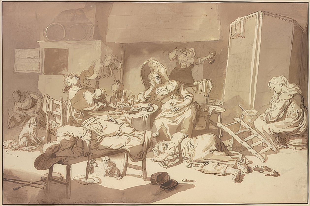 Ett sällskap av berusade kvinnor. (ej daterad) av Cornelis Dusart