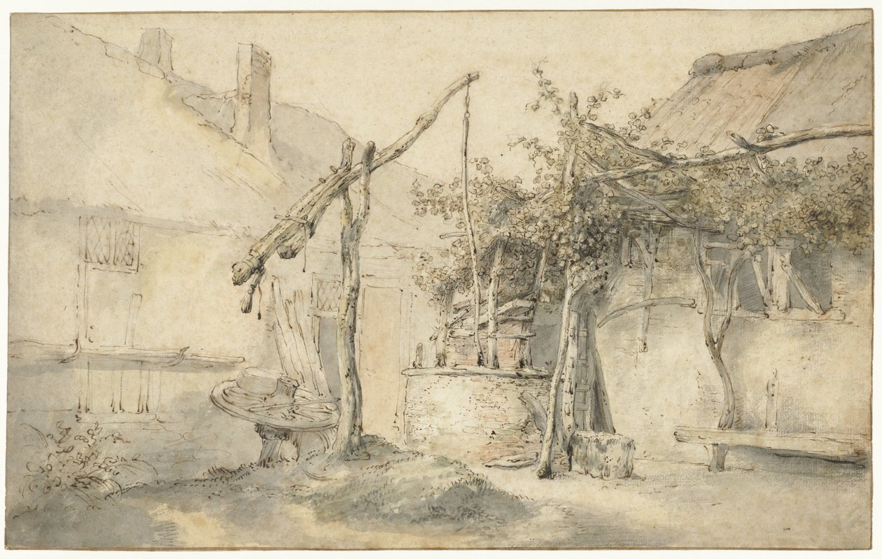 Bondgård med brunn Gårdsgård med brunn av Cornelis Dusart