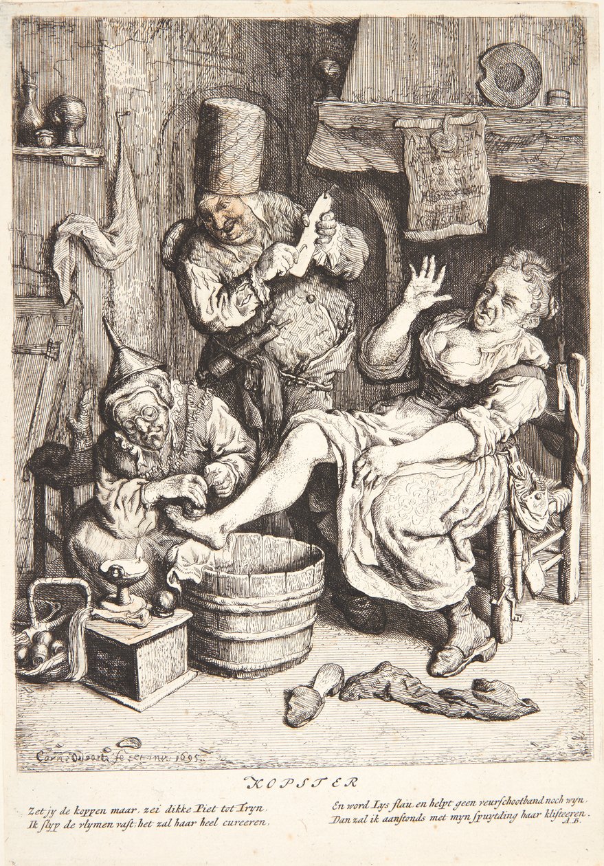 Kvinna som behandlas med koppning av Cornelis Dusart