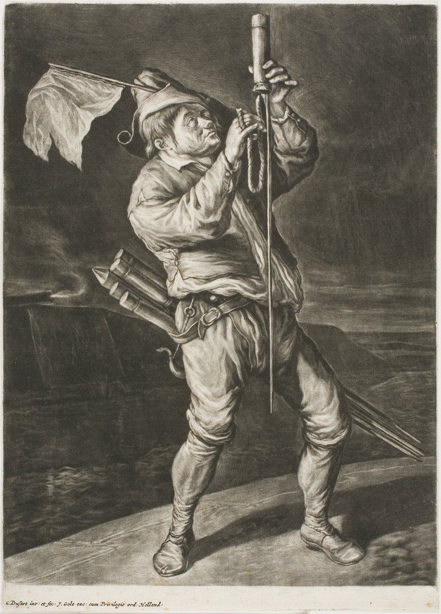 Man Lighting a Rocket, även kallad Peace is Better than a Victory, från Communia Gaudia (The Wide-Spread Jubel vid belägringen av Namur) av Cornelis Dusart