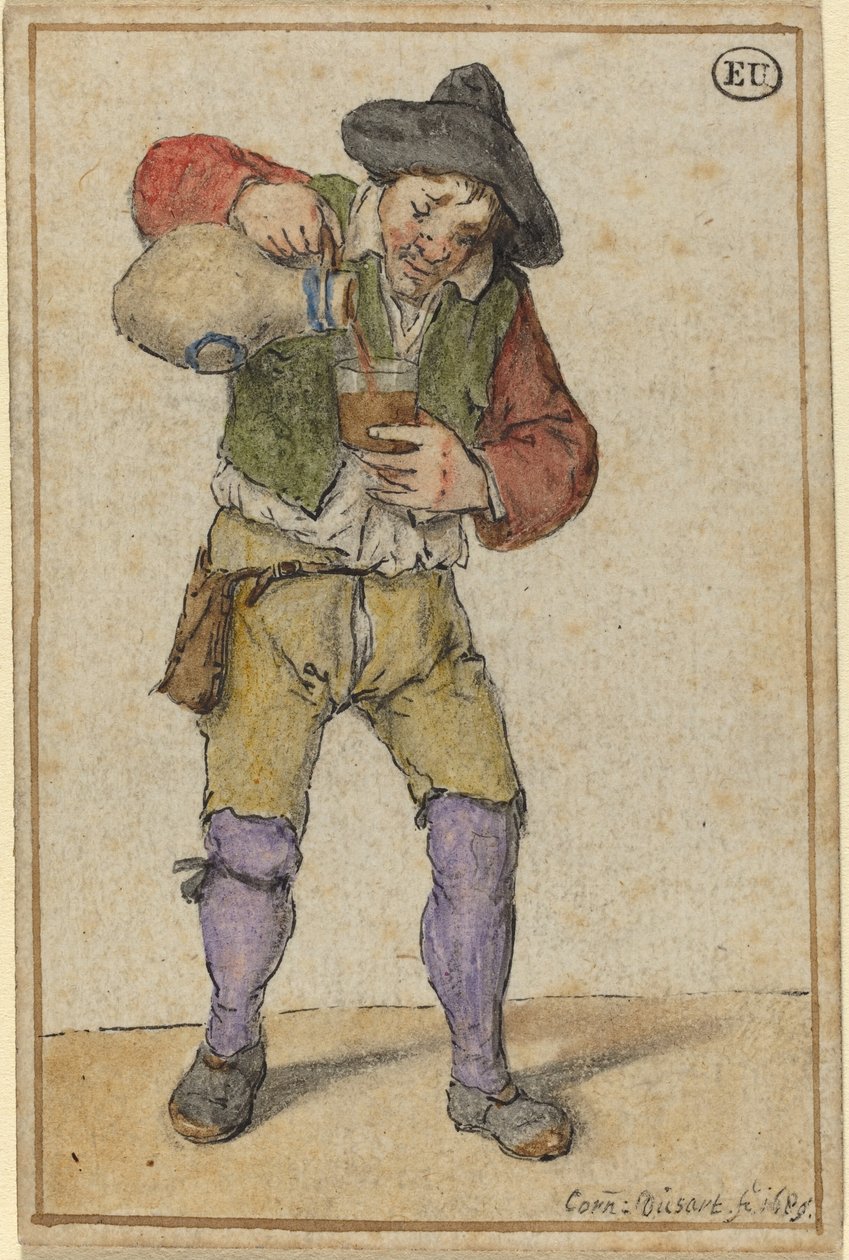 Bonde som fyller ett glas av Cornelis Dusart