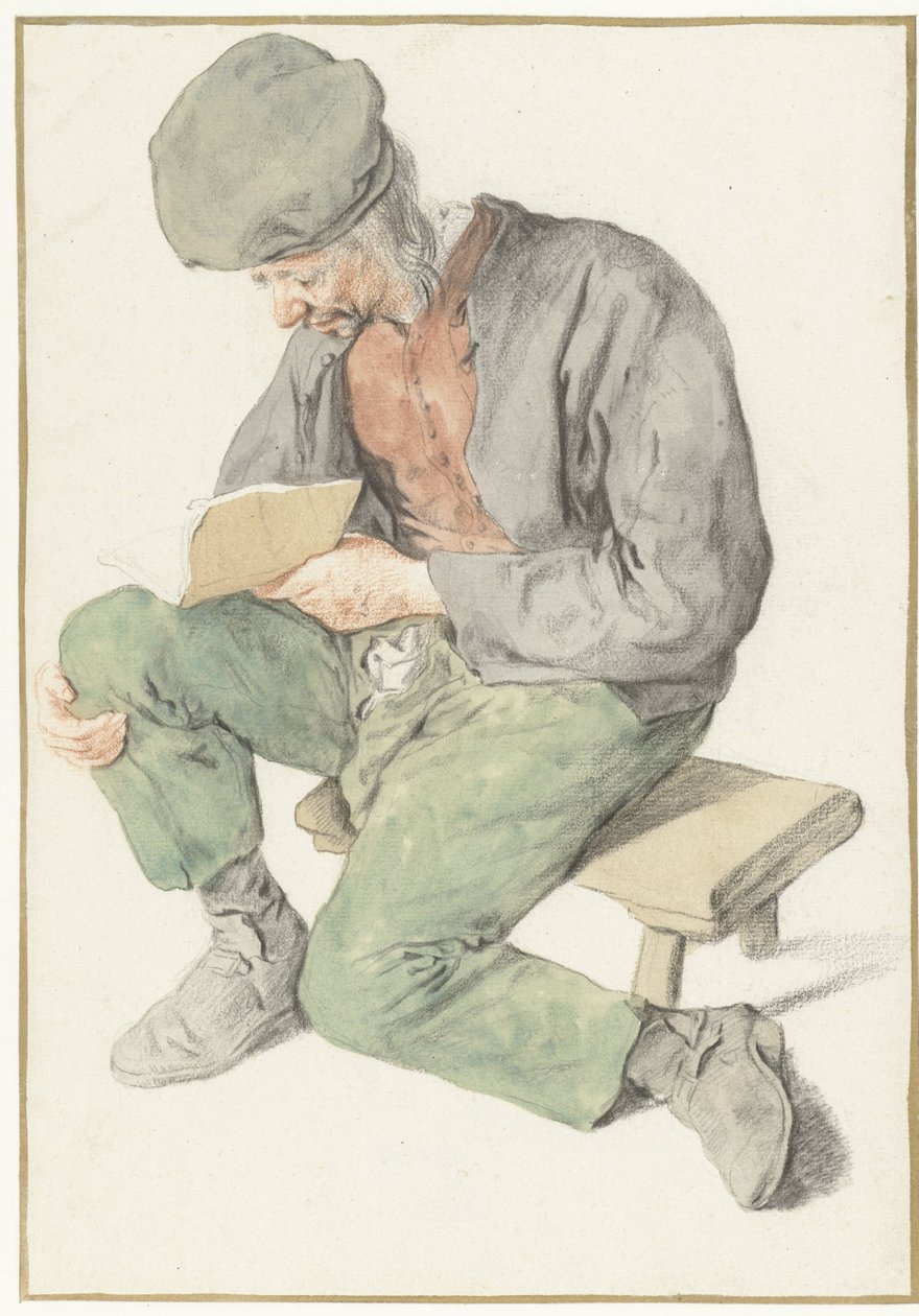 Sittande man läser, vänd åt vänster Sittande man med en bok, vänd åt vänster av Cornelis Dusart