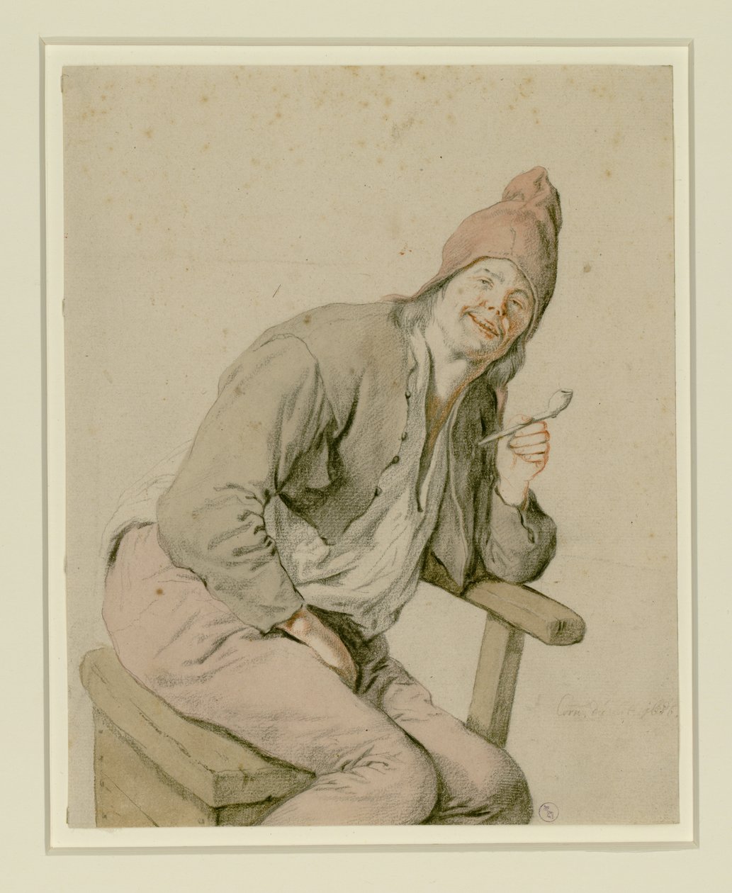 Sittande bonde med pipa i handen av Cornelis Dusart