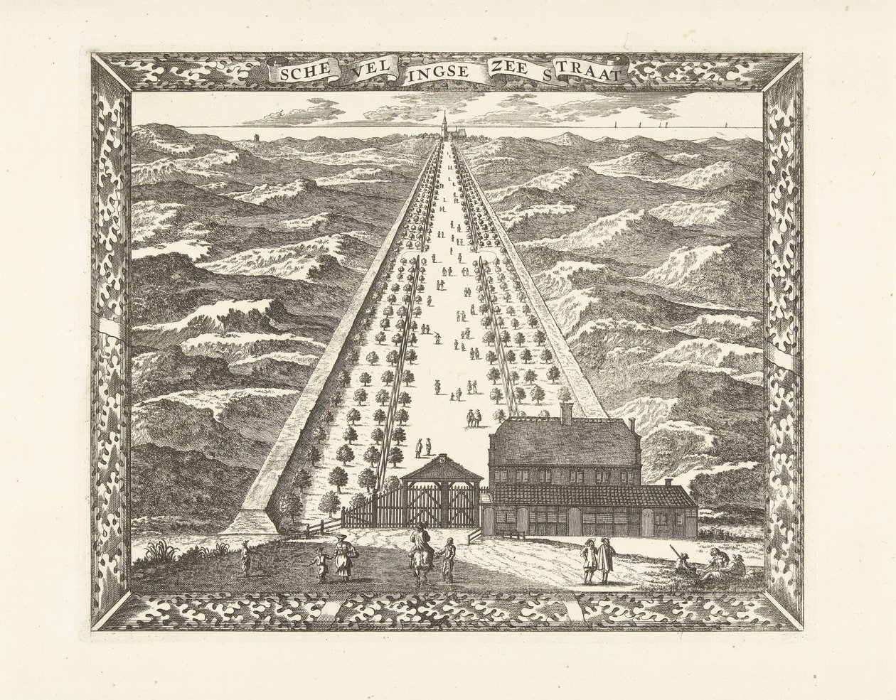 Utsikt över Scheveningen Zeestraat (Scheveningseweg) Schevelingse Zeestraat (titel på objekt) av Cornelis Elandts