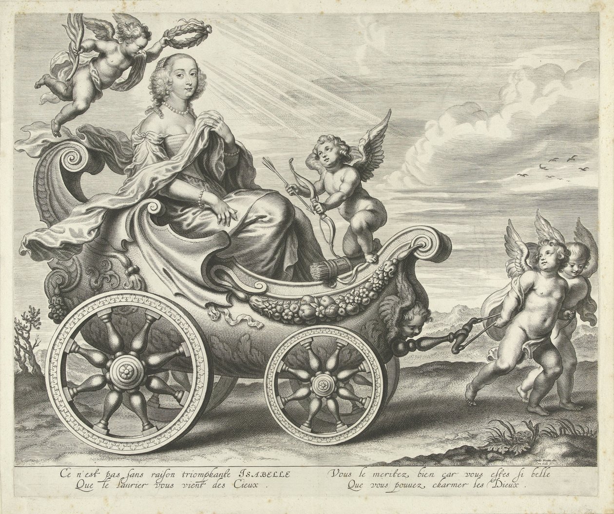 Clara Isabella de Ligne-Arenberg (?) i en triumfvagn av Cornelis Galle (I)