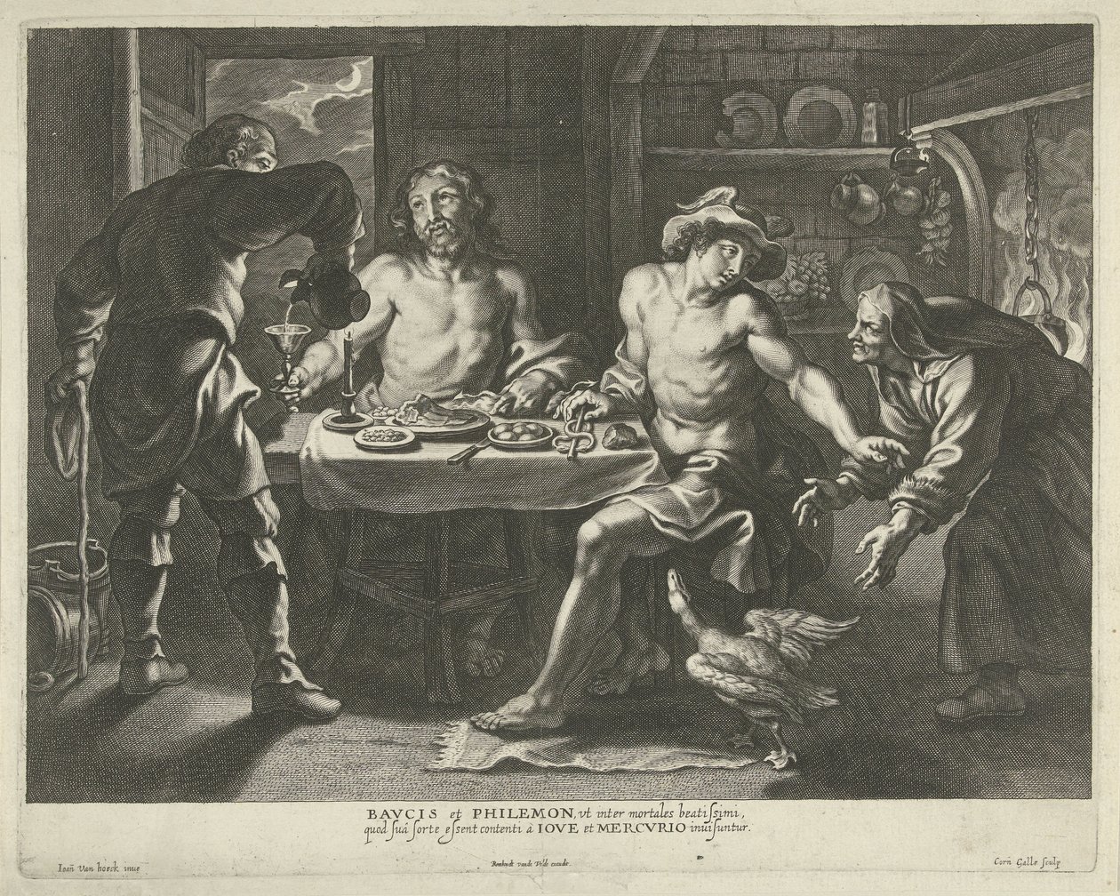 Jupiter och Merkurius i Filemons och Baucis hus av Cornelis Galle (I)