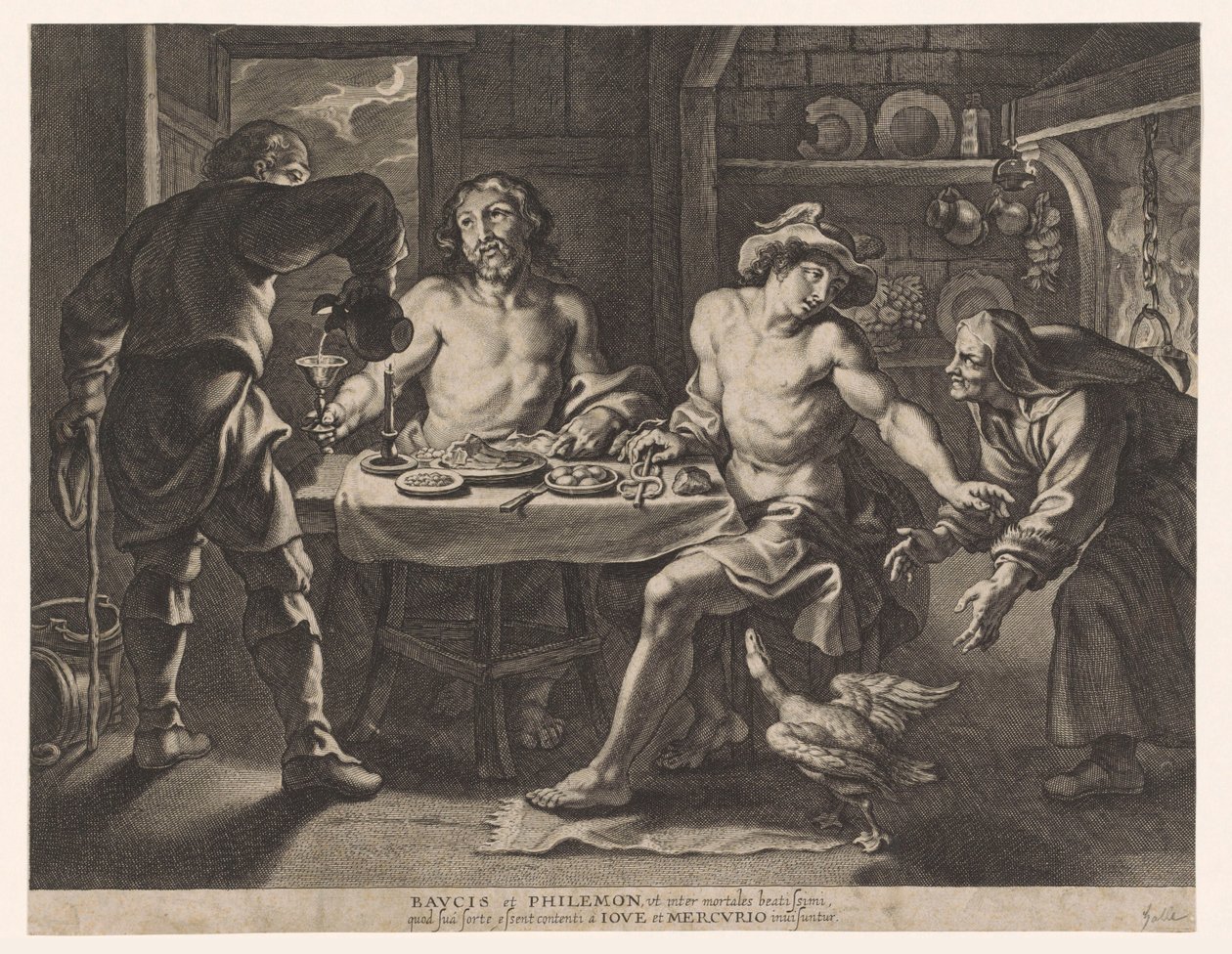 Jupiter och Merkurius i Filemons och Baucis hus av Cornelis Galle (I)
