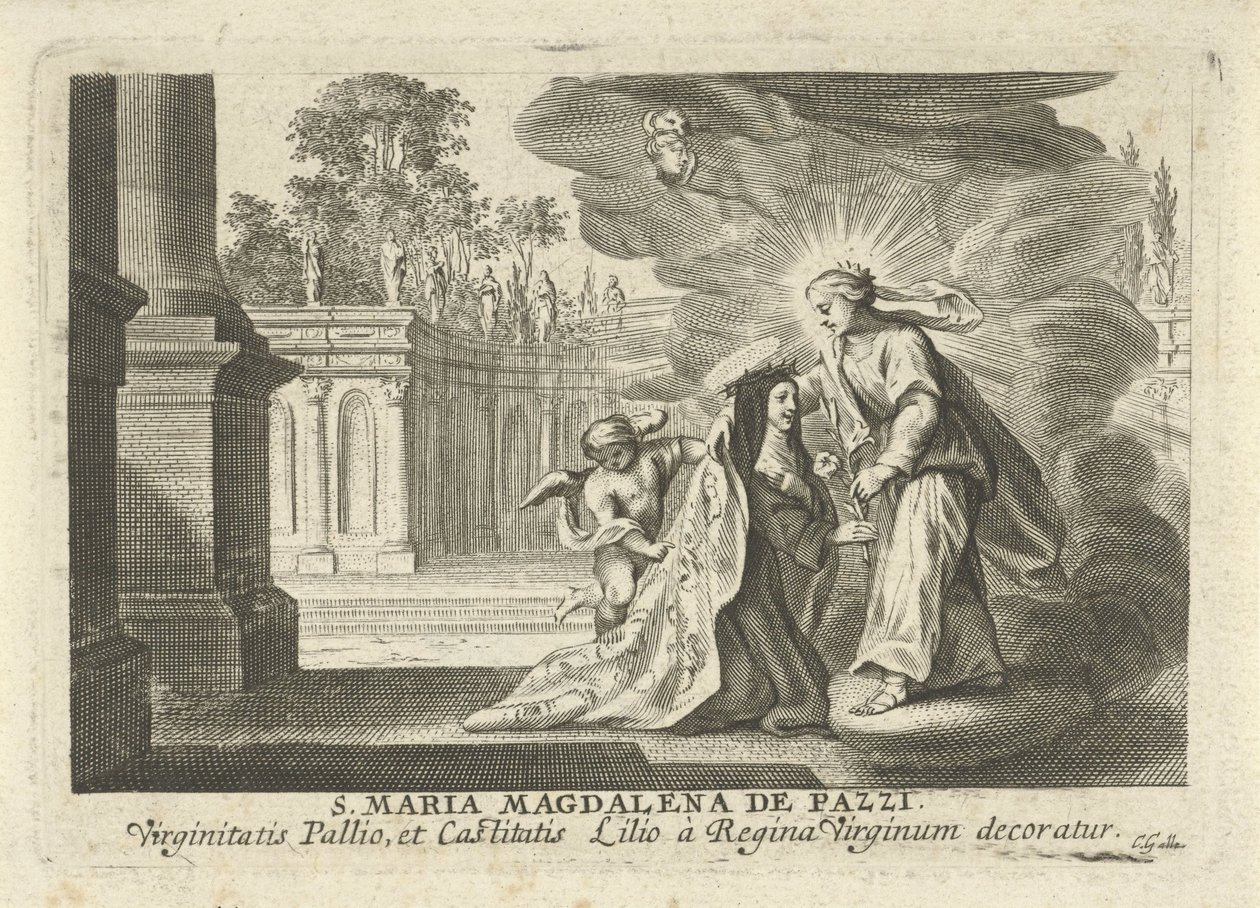 Maria ger en liljekvist till den heliga Maria Magdalena de Pazzi av Cornelis Galle (I)
