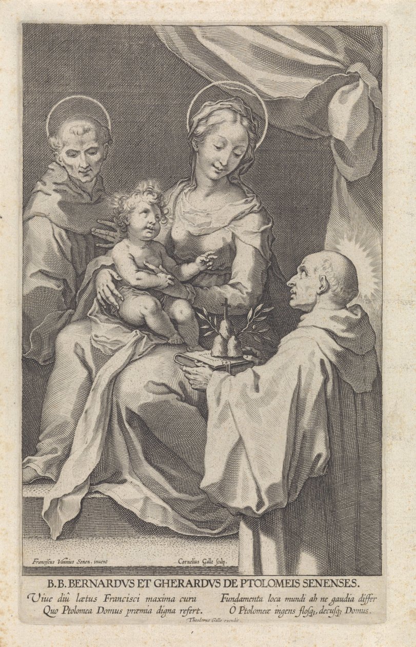Jungfru och barn och Sankt Bernard av Siena och Sankt Gerardus av Cornelis Galle (I)