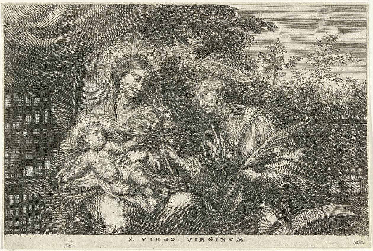 Maria och barnet och den heliga Katarina av Alexandria S. Virgo Virginvm (titel på objekt) av Cornelis Galle (I)