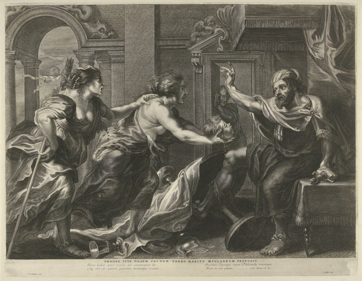 Prokne visar Tereus huvudet av sin son Itys av Cornelis Galle (I)