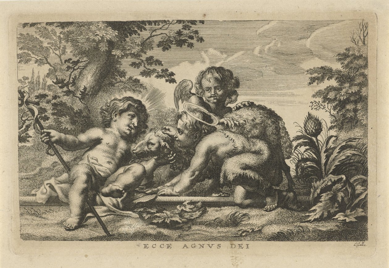 Johannes döparen och Kristusbarnet med lamm och ängel av Cornelis Galle (II)