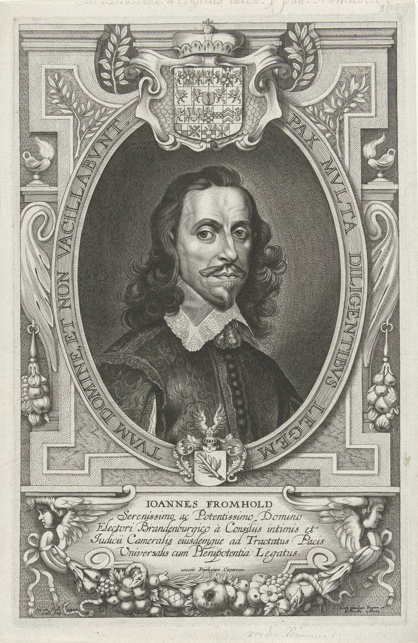 Porträtt av Johann Fromhold De mest kända ambassadörerna för det kristna namnet för att lugna världen, klostret och Osnabruga (...) (serietitel) av Cornelis Galle (II)