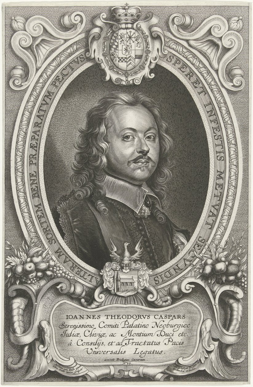 Porträtt av Johann Theodor Caspars De mest kända ambassadörerna för det kristna namnet för att lugna världen, klostret och Osnabruga (...) (serietitel) av Cornelis Galle (II)