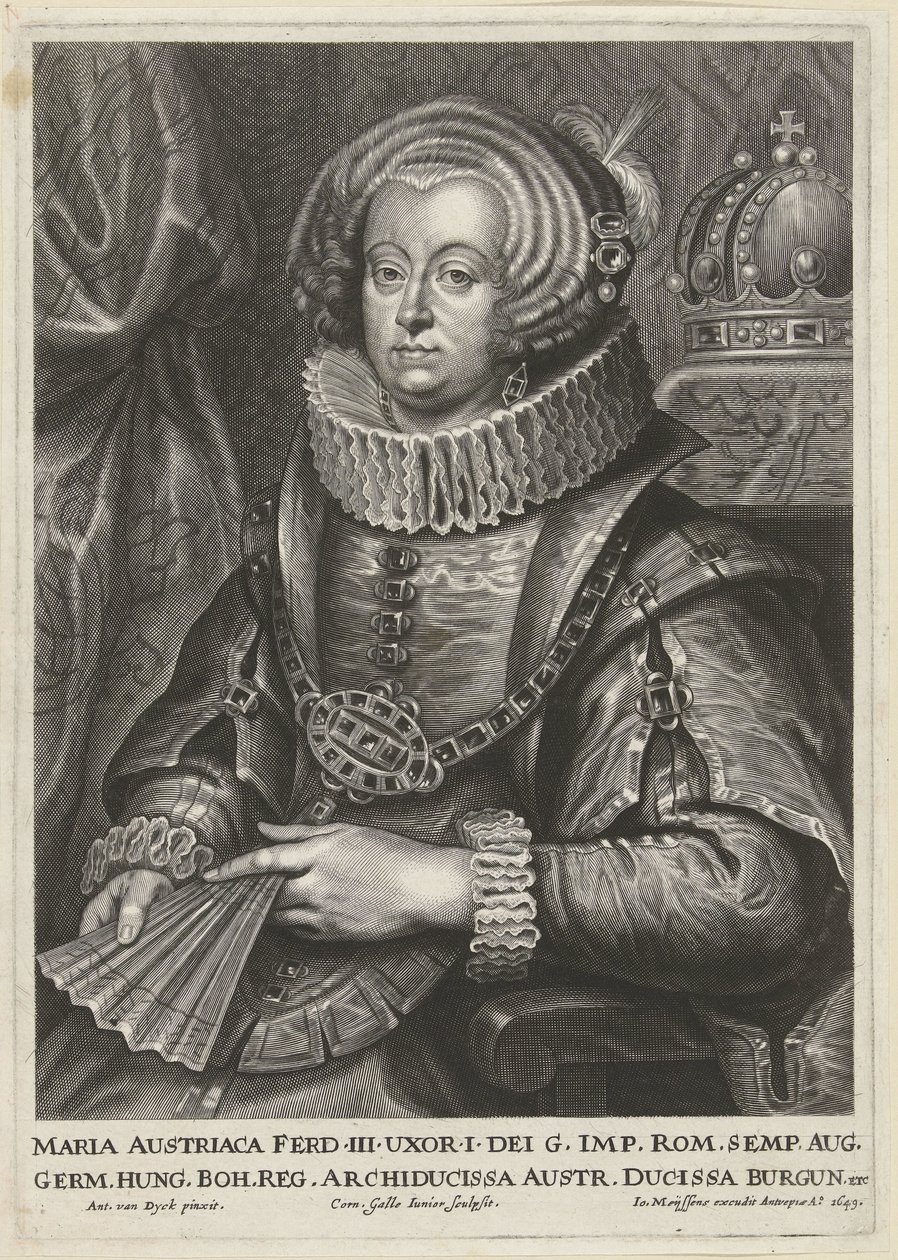 Porträtt av Maria Anna av Österrike, fru till kejsar Ferdinand III av Cornelis Galle (II)