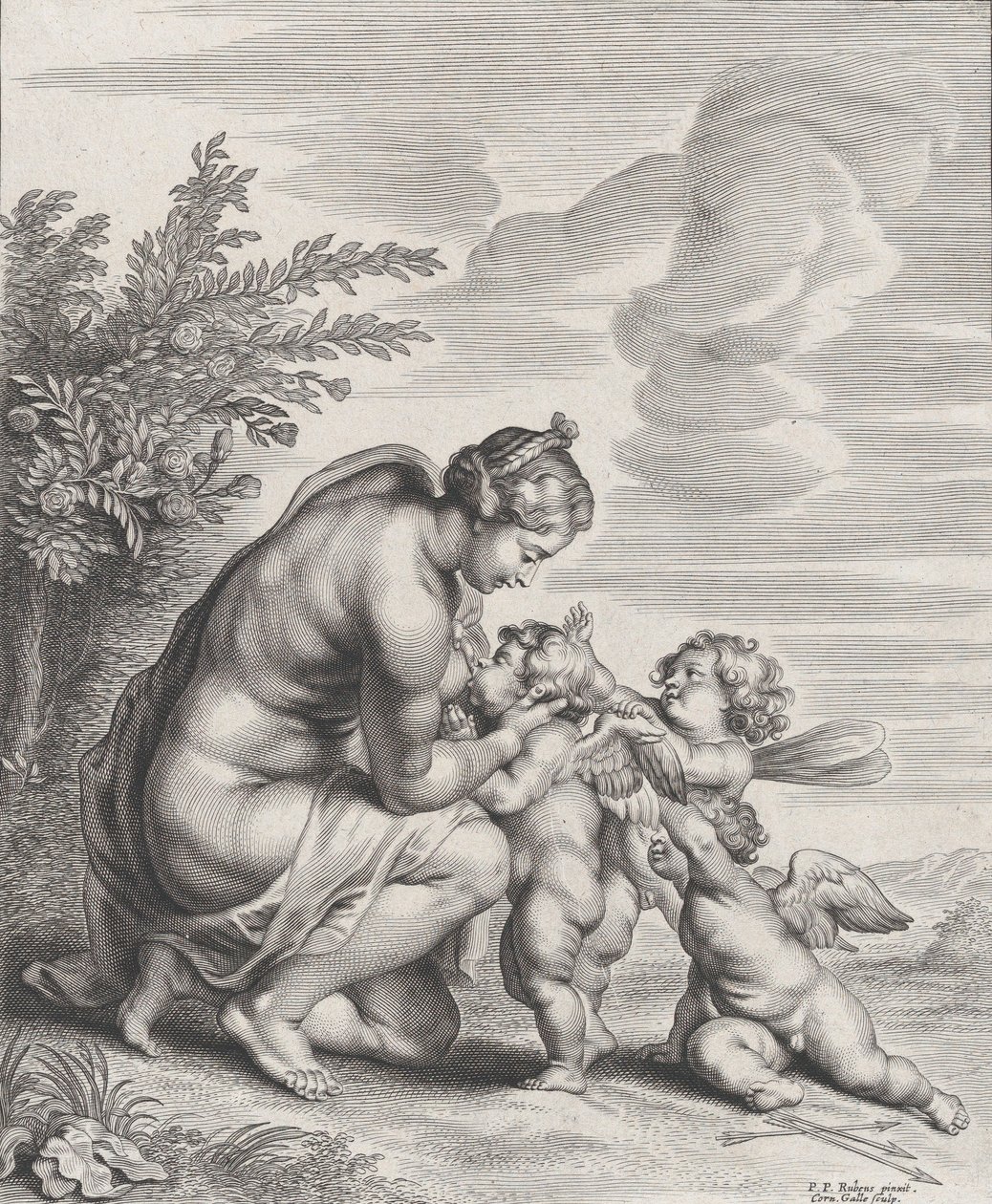 Venus ammar tre amoriner i ett landskap, ca. 1627-78. av Cornelis Galle II