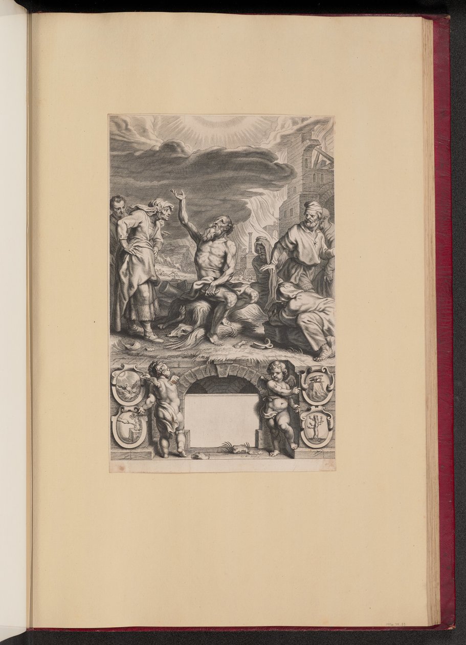 Titelsida för Balthasar Cordier, Iob Elvcidatvs av Cornelis Galle II after Abraham van Diepenbeeck