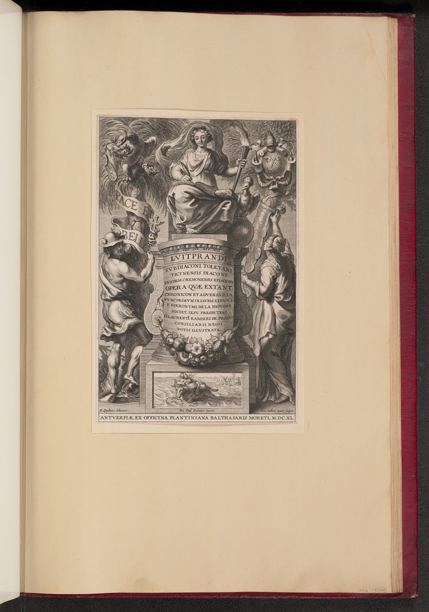 Titelsida för Liutprand, Opera av Cornelis Galle II after Erasmus Quellinus II after Sir Peter Paul Rubens